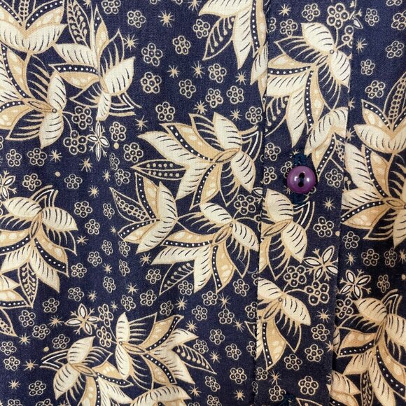 Handmade Muumuu Dress Leafy Floral Print Button-Up Ruffle Hem Purple Cream Women - Picture 9 of 11